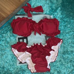 Maroon Shein Strapless Bathing Suit